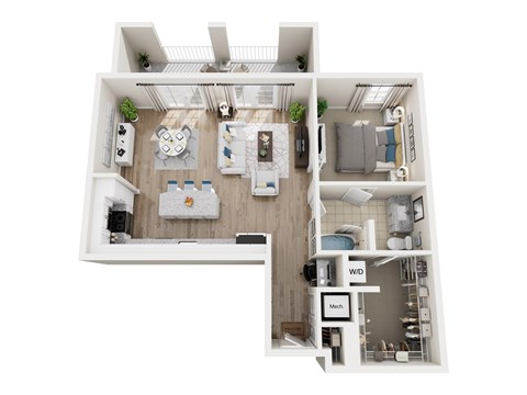 Floor plan for 1 bed, 1 bath, 870 sqft